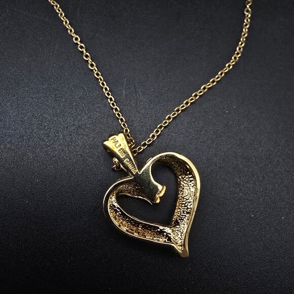 Diamond Chip Heart Pendant Necklace Gold Plated Chain In Box - Picture 5 of 12